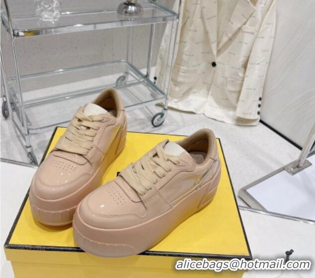 Sophisticated Fendi Fashion Show Low-top Platform Sneakers 7cm in Rose Beige Brushed Leather 329042