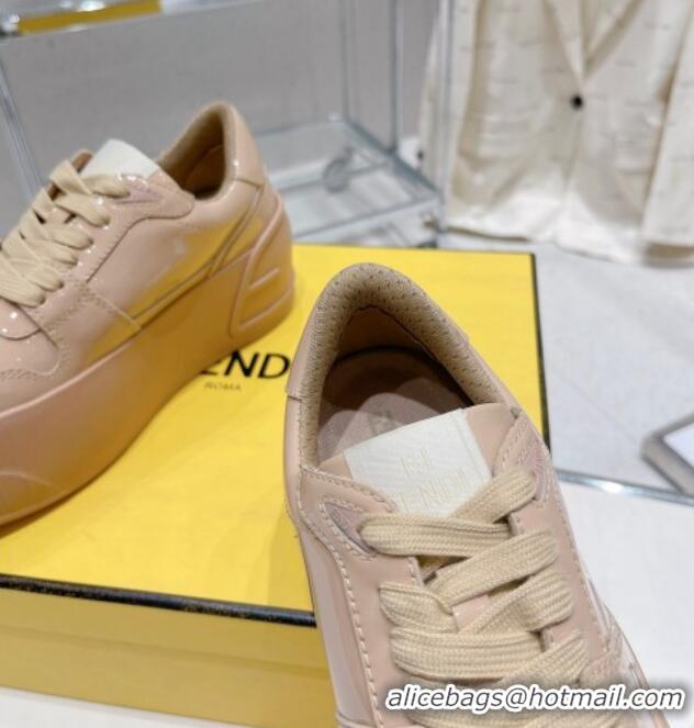 Sophisticated Fendi Fashion Show Low-top Platform Sneakers 7cm in Rose Beige Brushed Leather 329042