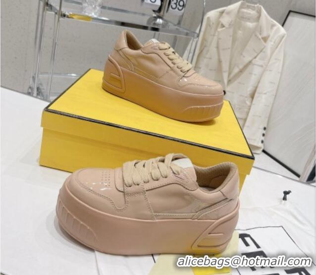 Sophisticated Fendi Fashion Show Low-top Platform Sneakers 7cm in Rose Beige Brushed Leather 329042