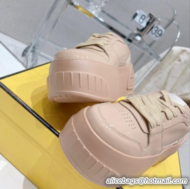 Sophisticated Fendi Fashion Show Low-top Platform Sneakers 7cm in Rose Beige Brushed Leather 329042