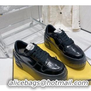 Good Quality Fendi Fashion Show Low-top Platform Sneakers 7cm in Black Brushed Leather 329043