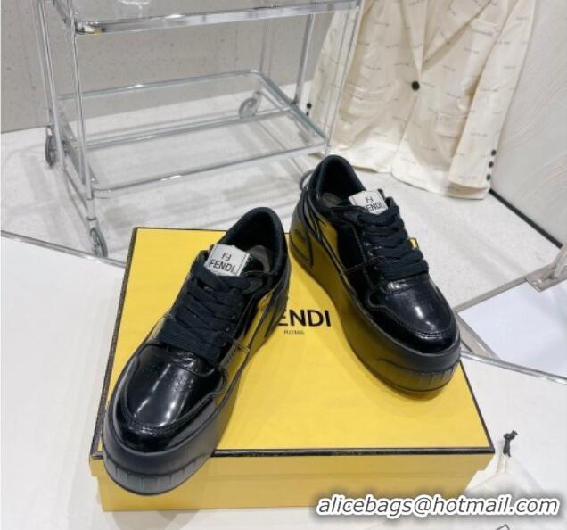 Good Quality Fendi Fashion Show Low-top Platform Sneakers 7cm in Black Brushed Leather 329043