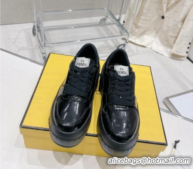 Good Quality Fendi Fashion Show Low-top Platform Sneakers 7cm in Black Brushed Leather 329043