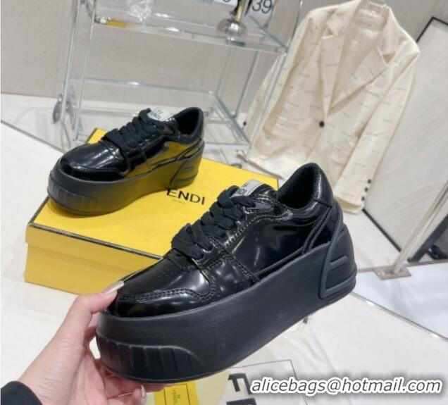 Good Quality Fendi Fashion Show Low-top Platform Sneakers 7cm in Black Brushed Leather 329043