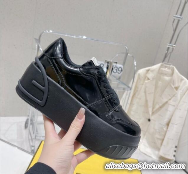 Good Quality Fendi Fashion Show Low-top Platform Sneakers 7cm in Black Brushed Leather 329043