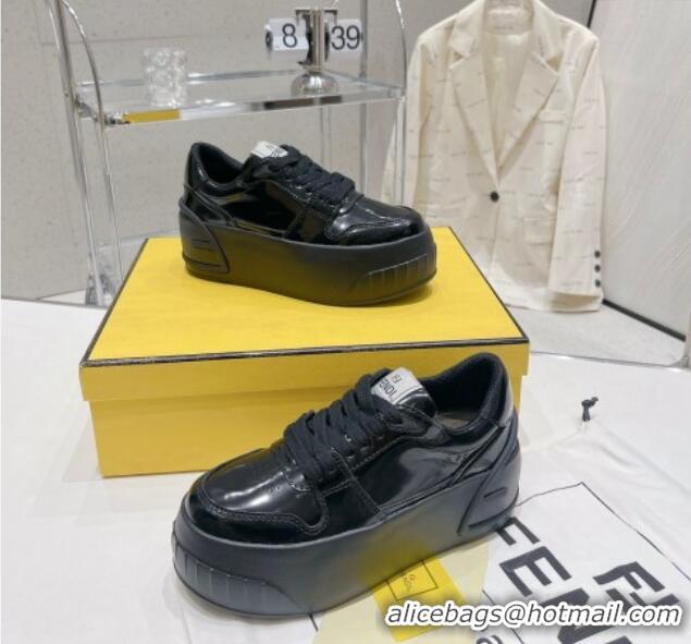 Good Quality Fendi Fashion Show Low-top Platform Sneakers 7cm in Black Brushed Leather 329043