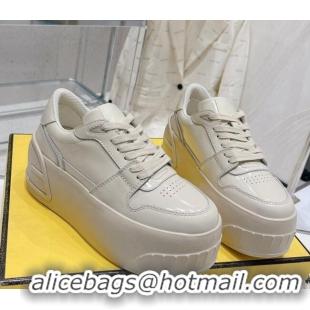 Pretty Style Fendi Fashion Show Low-top Platform Sneakers 7cm in White Brushed Leather 329044