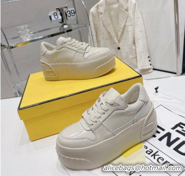 Pretty Style Fendi Fashion Show Low-top Platform Sneakers 7cm in White Brushed Leather 329044