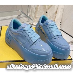 Good Looking Fendi Fashion Show Low-top Platform Sneakers 7cm in Light Blue Brushed Leather 329045