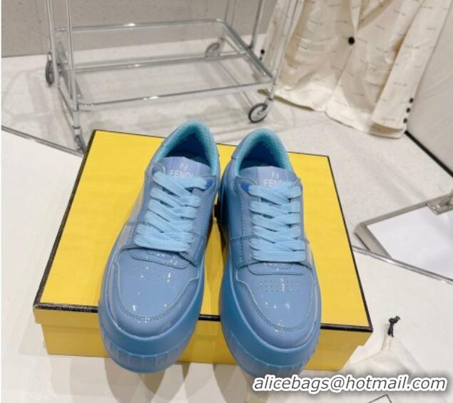 Good Looking Fendi Fashion Show Low-top Platform Sneakers 7cm in Light Blue Brushed Leather 329045