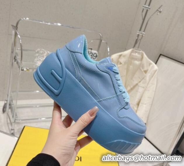 Good Looking Fendi Fashion Show Low-top Platform Sneakers 7cm in Light Blue Brushed Leather 329045