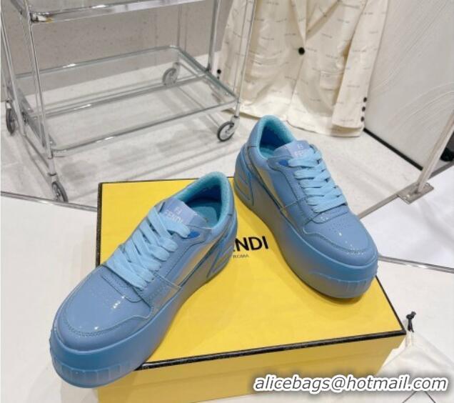 Good Looking Fendi Fashion Show Low-top Platform Sneakers 7cm in Light Blue Brushed Leather 329045