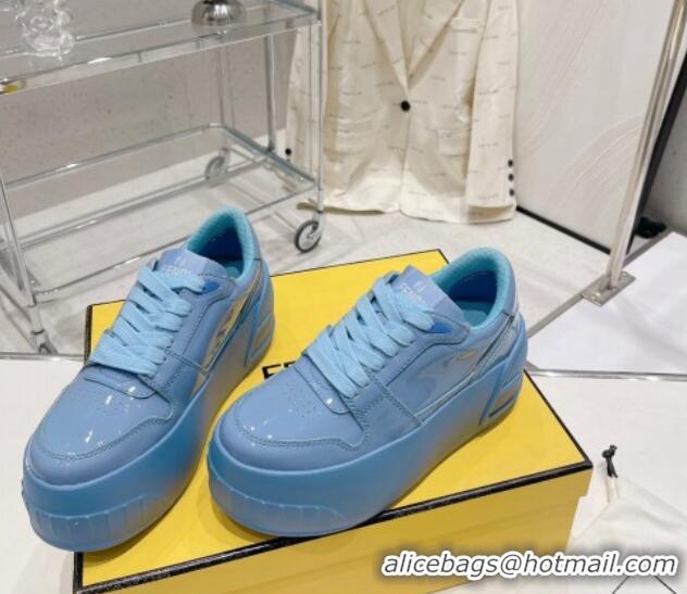 Good Looking Fendi Fashion Show Low-top Platform Sneakers 7cm in Light Blue Brushed Leather 329045