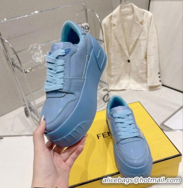 Good Looking Fendi Fashion Show Low-top Platform Sneakers 7cm in Light Blue Brushed Leather 329045