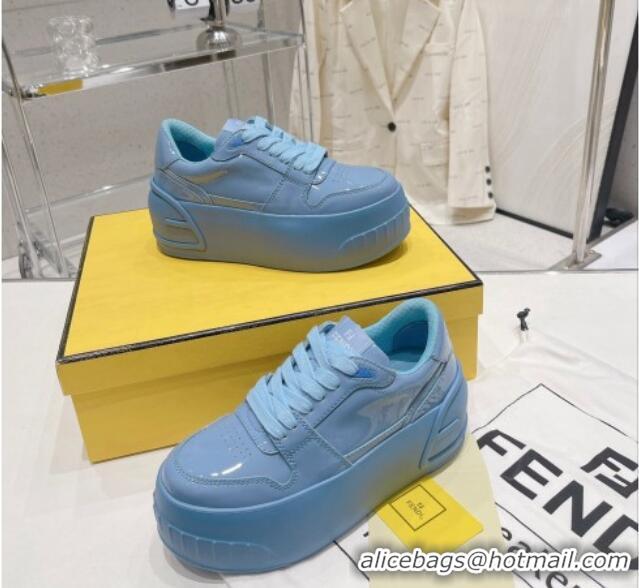 Good Looking Fendi Fashion Show Low-top Platform Sneakers 7cm in Light Blue Brushed Leather 329045