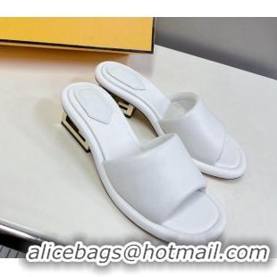 Grade Quality Fendi Baguette Heel Slide Sandals 6cm in White Nappa Leather 401025