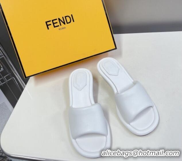 Grade Quality Fendi Baguette Heel Slide Sandals 6cm in White Nappa Leather 401025