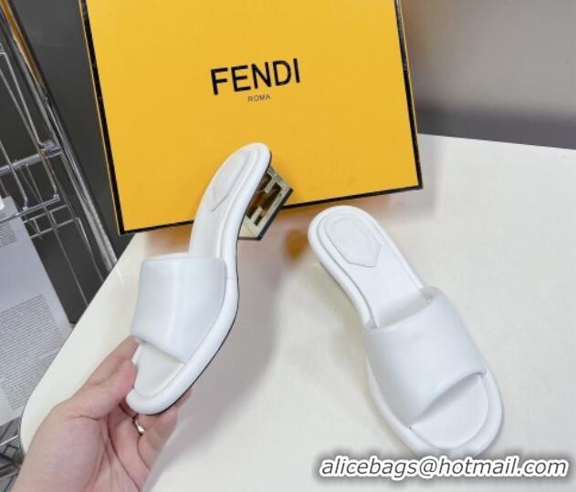 Grade Quality Fendi Baguette Heel Slide Sandals 6cm in White Nappa Leather 401025