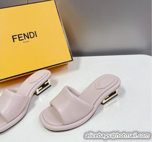 Hot Style Fendi Baguette Heel Slide Sandals 6cm in Nude Nappa Leather 401026