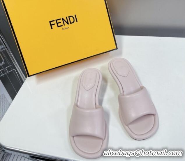 Hot Style Fendi Baguette Heel Slide Sandals 6cm in Nude Nappa Leather 401026