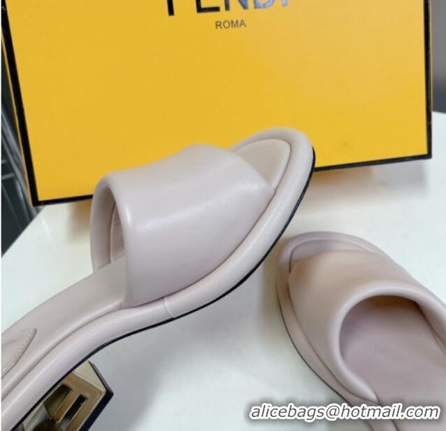 Hot Style Fendi Baguette Heel Slide Sandals 6cm in Nude Nappa Leather 401026