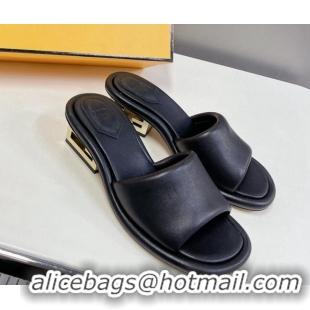 Low Cost Fendi Baguette Heel Slide Sandals 6cm in Black Nappa Leather 401027