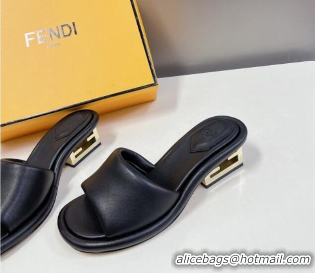 Low Cost Fendi Baguette Heel Slide Sandals 6cm in Black Nappa Leather 401027