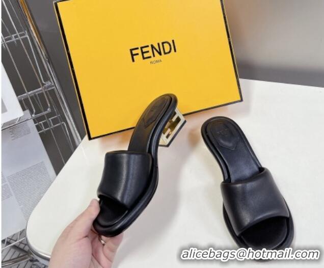 Low Cost Fendi Baguette Heel Slide Sandals 6cm in Black Nappa Leather 401027