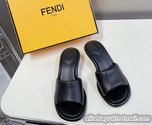 Low Cost Fendi Baguette Heel Slide Sandals 6cm in Black Nappa Leather 401027