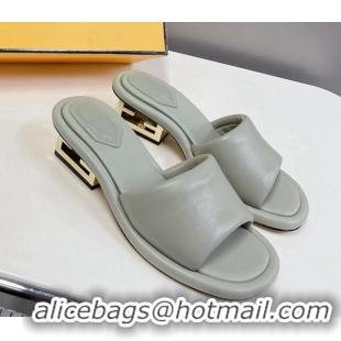 Best Grade Fendi Baguette Heel Slide Sandals 6cm in Grey Nappa Leather 401028