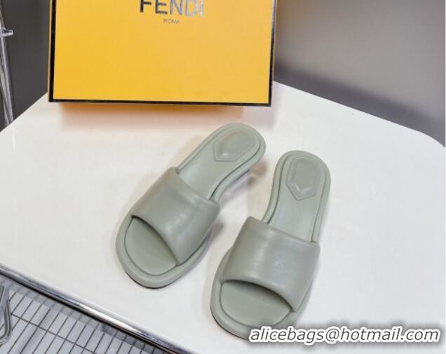 Best Grade Fendi Baguette Heel Slide Sandals 6cm in Grey Nappa Leather 401028