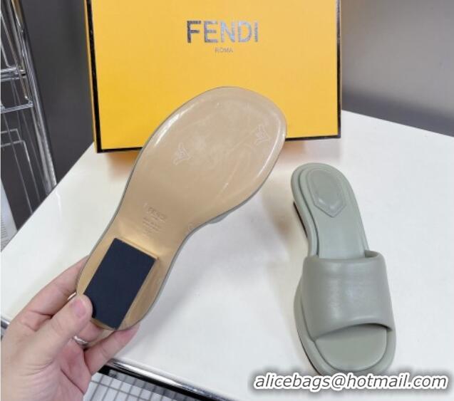 Best Grade Fendi Baguette Heel Slide Sandals 6cm in Grey Nappa Leather 401028