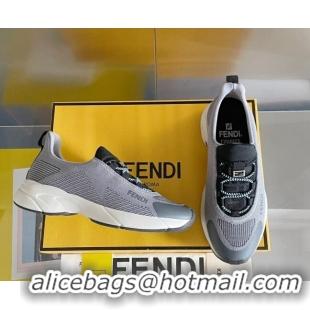 Popular Style Fendi Faster Trainers Low-top Sneakers in Grey Knit Mesh 40103