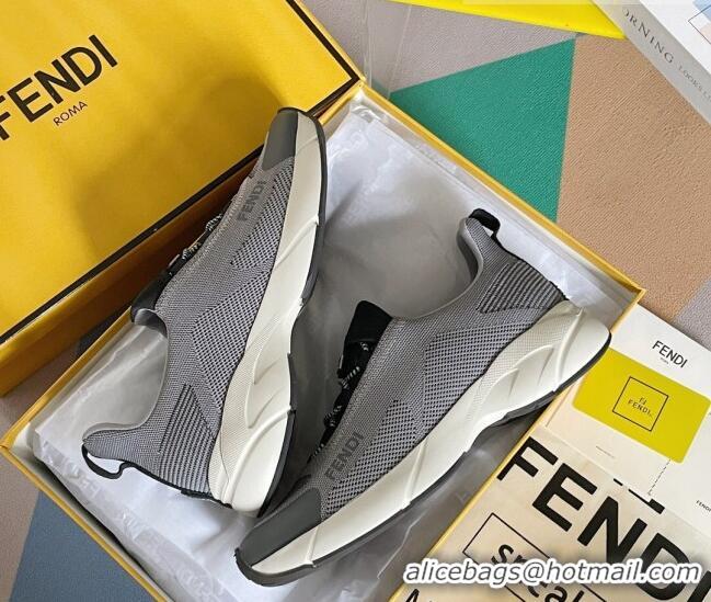 Popular Style Fendi Faster Trainers Low-top Sneakers in Grey Knit Mesh 40103