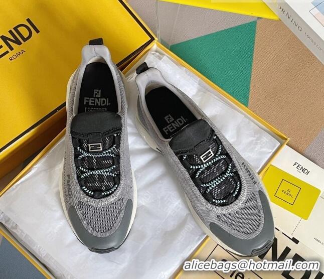 Popular Style Fendi Faster Trainers Low-top Sneakers in Grey Knit Mesh 40103