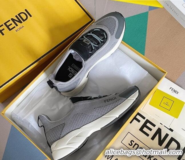 Popular Style Fendi Faster Trainers Low-top Sneakers in Grey Knit Mesh 40103