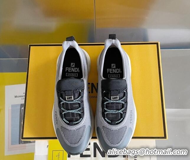 Popular Style Fendi Faster Trainers Low-top Sneakers in Grey Knit Mesh 40103