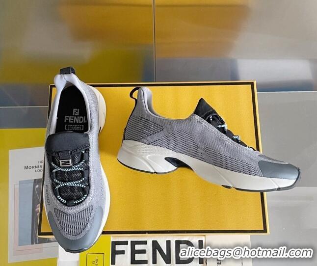 Popular Style Fendi Faster Trainers Low-top Sneakers in Grey Knit Mesh 40103