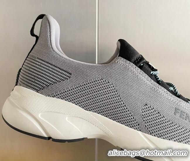 Popular Style Fendi Faster Trainers Low-top Sneakers in Grey Knit Mesh 40103