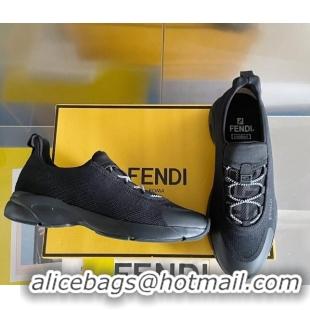 Classic Hot Fendi Faster Trainers Low-top Sneakers in Black Knit Mesh 401032