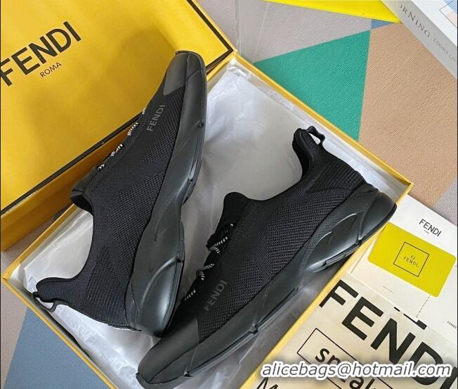 Classic Hot Fendi Faster Trainers Low-top Sneakers in Black Knit Mesh 401032