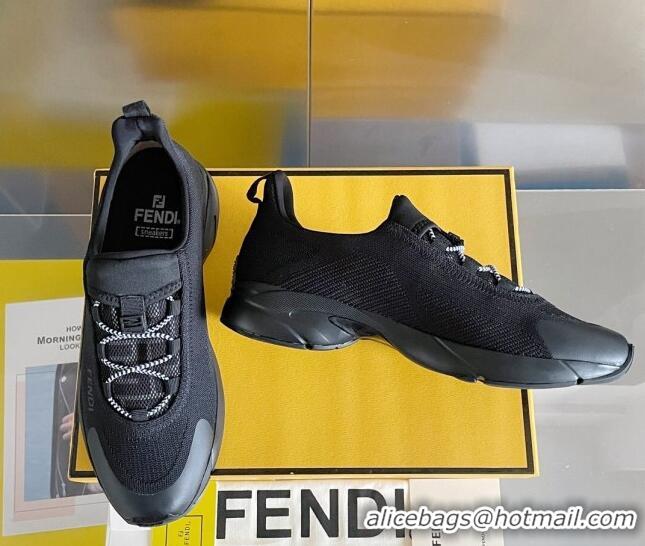 Classic Hot Fendi Faster Trainers Low-top Sneakers in Black Knit Mesh 401032