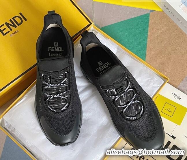 Classic Hot Fendi Faster Trainers Low-top Sneakers in Black Knit Mesh 401032