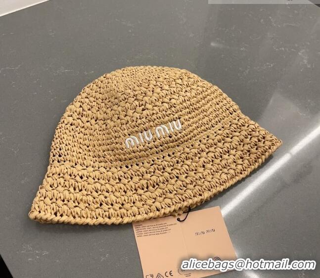 Spot Bulk Miu Miu Straw Bucket Hat 061302 Apricot 2023