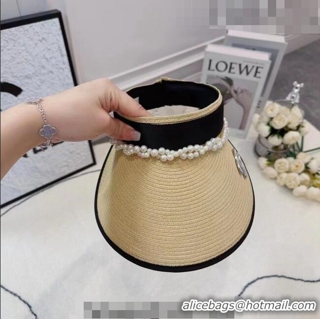 Original Cheap Chanel Straw Visor Hat with Pearls 061306 Beige 2023