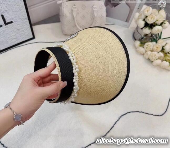 Original Cheap Chanel Straw Visor Hat with Pearls 061306 Beige 2023