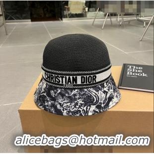 Original Cheap Dior Straw Bucket Hat 061301 Black 2023