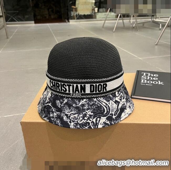 Original Cheap Dior Straw Bucket Hat 061301 Black 2023