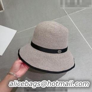 Luxury New Dior CD Straw Wide Brim Hat with Bow 0613 Grey 2023