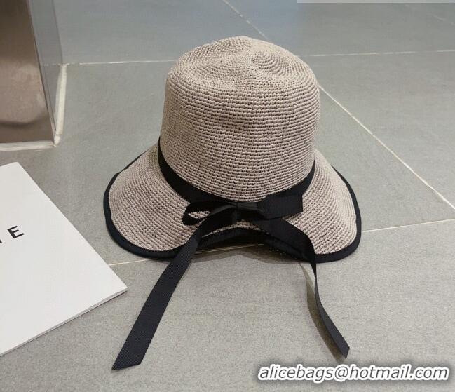 Luxury New Dior CD Straw Wide Brim Hat with Bow 0613 Grey 2023